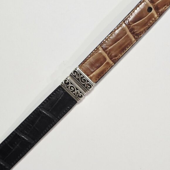 Vintage Brighton Belt Black Brown Reversible Crocodile Leather L 34 #43102 EUC